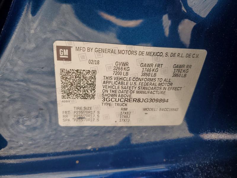 67607876 :رقم المزاد ، 3GCUCRER8JG309894 vin ، 2018 Chevrolet Silverado مزاد بيع