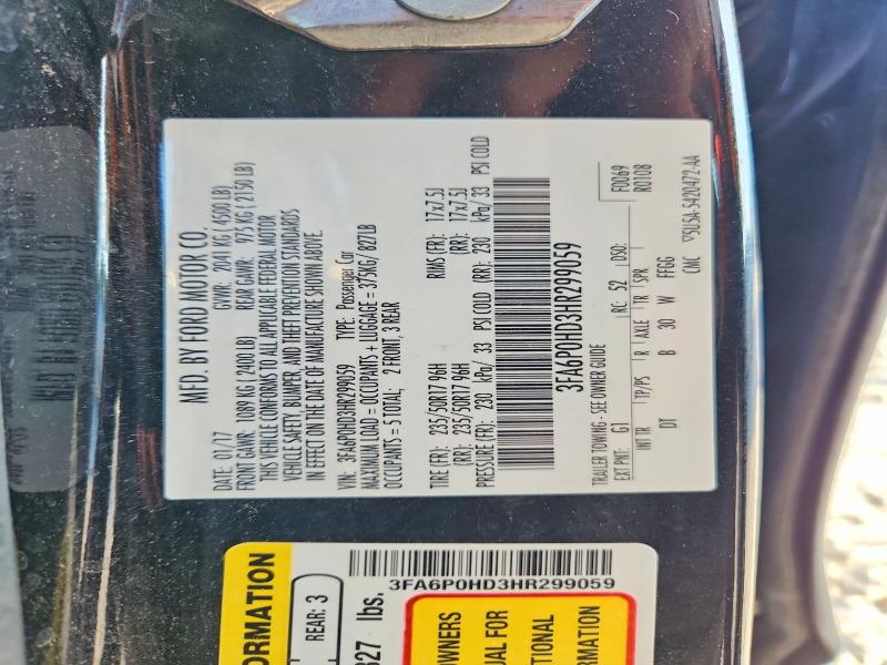 Aukcja sprzedaży 2017 Ford Fusion, vin: 3FA6P0HD3HR299059, numer aukcji: 69790466