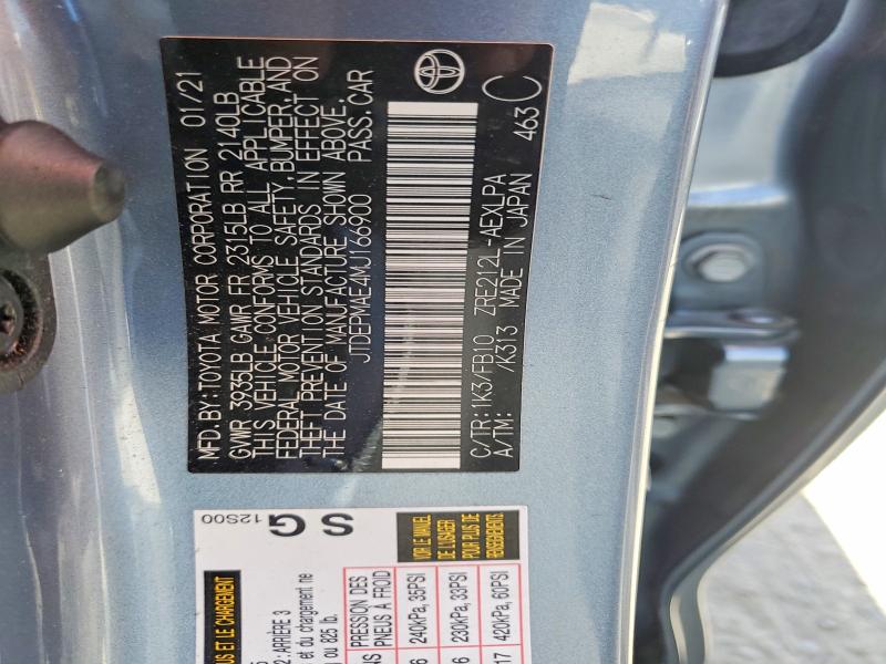 70644686 :رقم المزاد ، JTDEPMAE4MJ166900 vin ، 2021 Toyota Corolla مزاد بيع