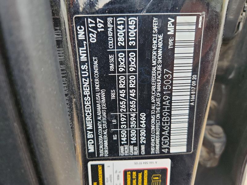 67437466 :رقم المزاد ، 4JGDA6EB9HA915037 vin ، 2017 Mercedes-benz Gle مزاد بيع
