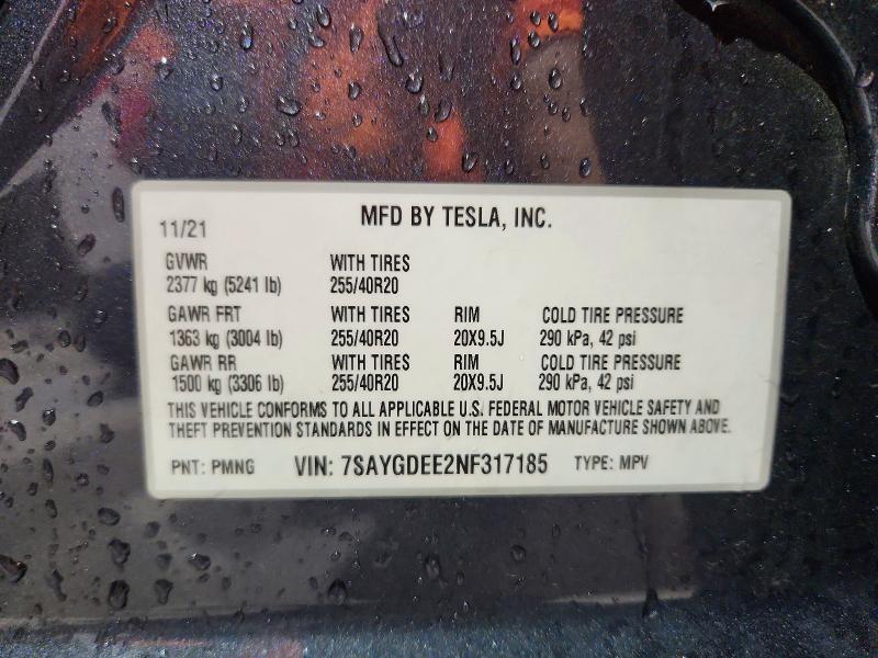 2022 Tesla Model Y მანქანა იყიდება აუქციონზე, vin: 7SAYGDEE2NF317185, აუქციონის ნომერი: 68156596