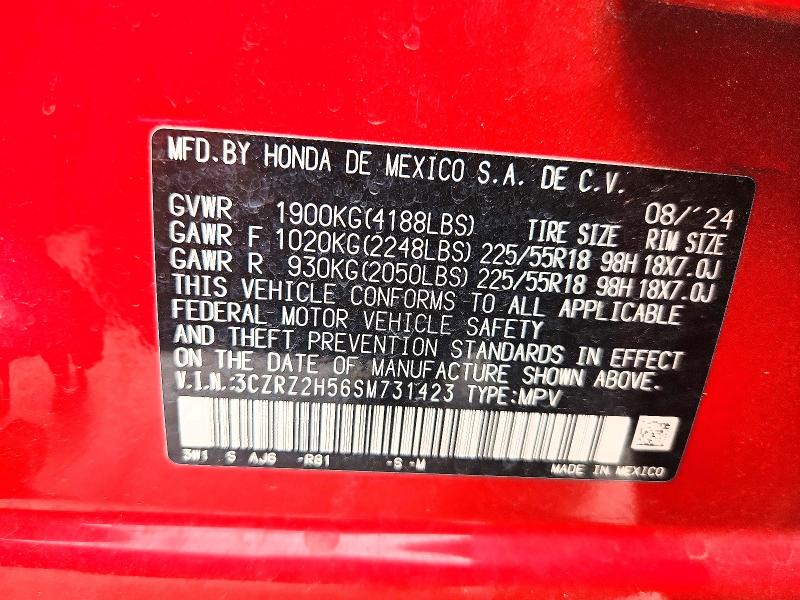 67709426 :رقم المزاد ، 3CZRZ2H56SM731423 vin ، 2025 Honda Hr-v مزاد بيع