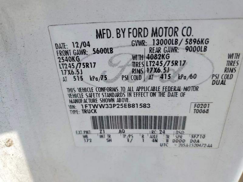 2005 Ford F350 მანქანა იყიდება აუქციონზე, vin: 1FTWW33P25EB81583, აუქციონის ნომერი: 69130006