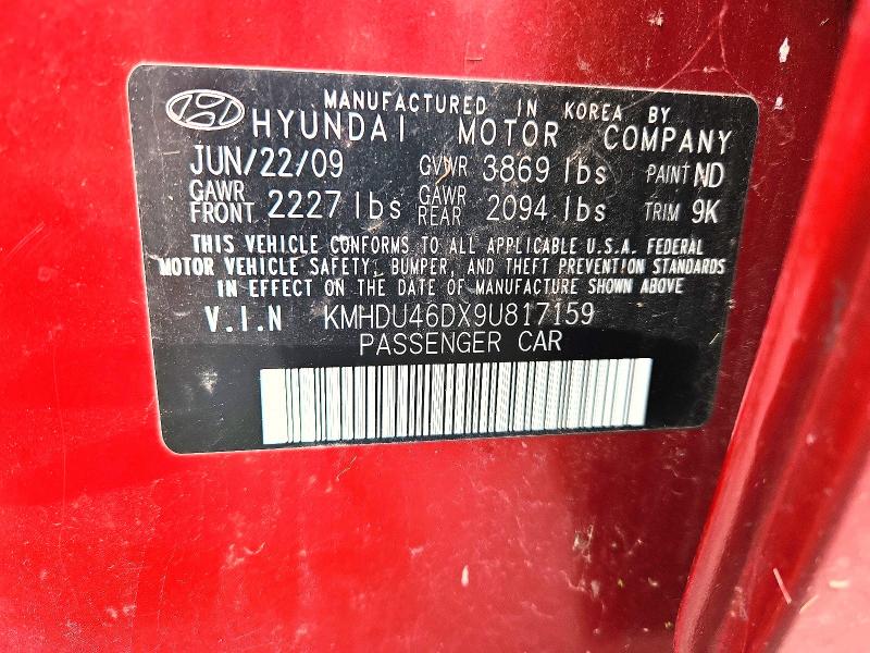 Aukcja sprzedaży 2009 Hyundai Elantra, vin: KMHDU46DX9U817159, numer aukcji: 68553356