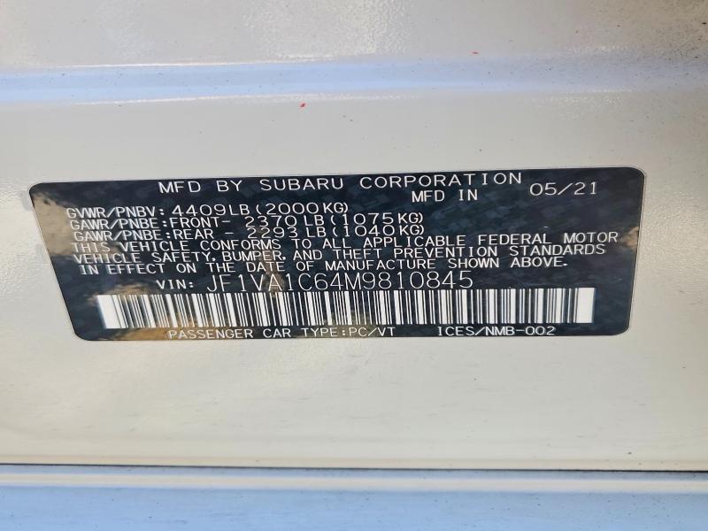Продаж на аукціоні авто 2021 Subaru Wrx, vin: JF1VA1C64M9810845, номер лоту: 69098906