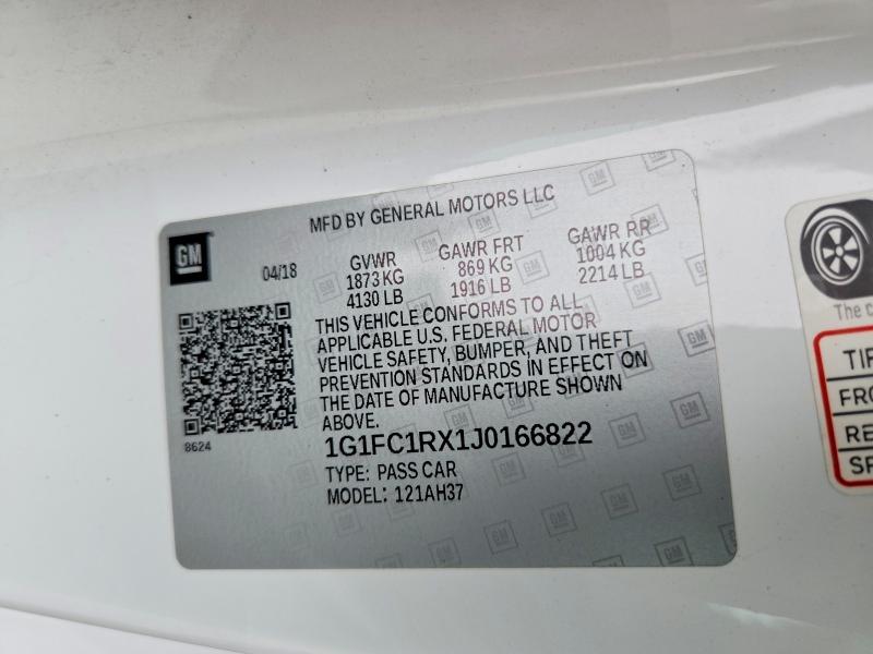 Aukcja sprzedaży 2018 Chevrolet Camaro, vin: 1G1FC1RX1J0166822, numer aukcji: 67222486