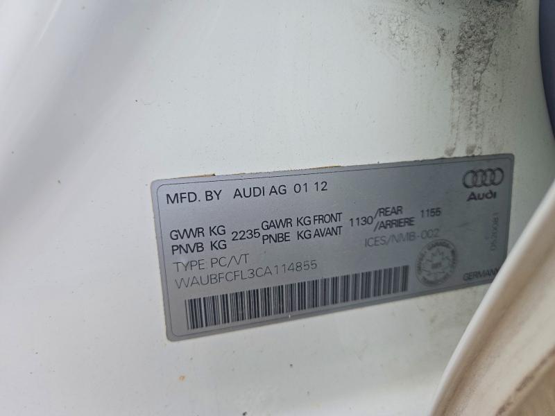 Продаж на аукціоні авто 2012 Audi A4, vin: WAUBFCFL3CA114855, номер лоту: 70731156