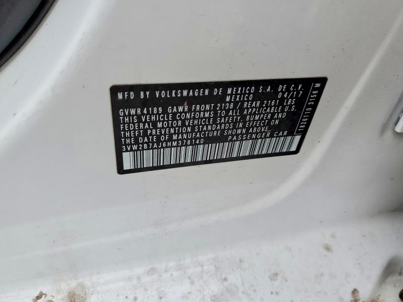 Продаж на аукціоні авто 2017 Volkswagen Jetta, vin: 3VW2B7AJ6HM378140, номер лоту: 69674966