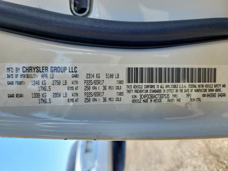 70095036 :رقم المزاد ، 3C4PDCBG4CT337535 vin ، 2012 Dodge Journey مزاد بيع