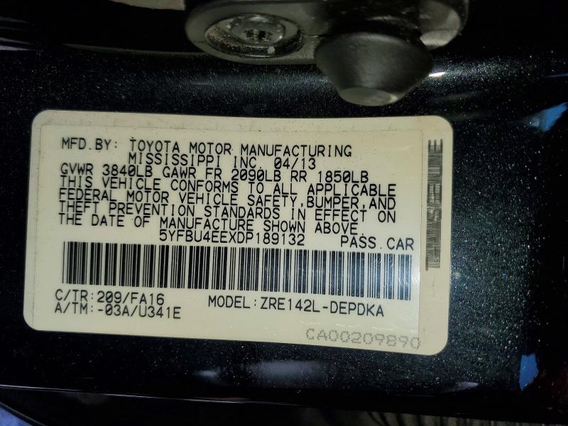 Aukcja sprzedaży 2013 Toyota Corolla, vin: 5YFBU4EEXDP189132, numer aukcji: 67786076