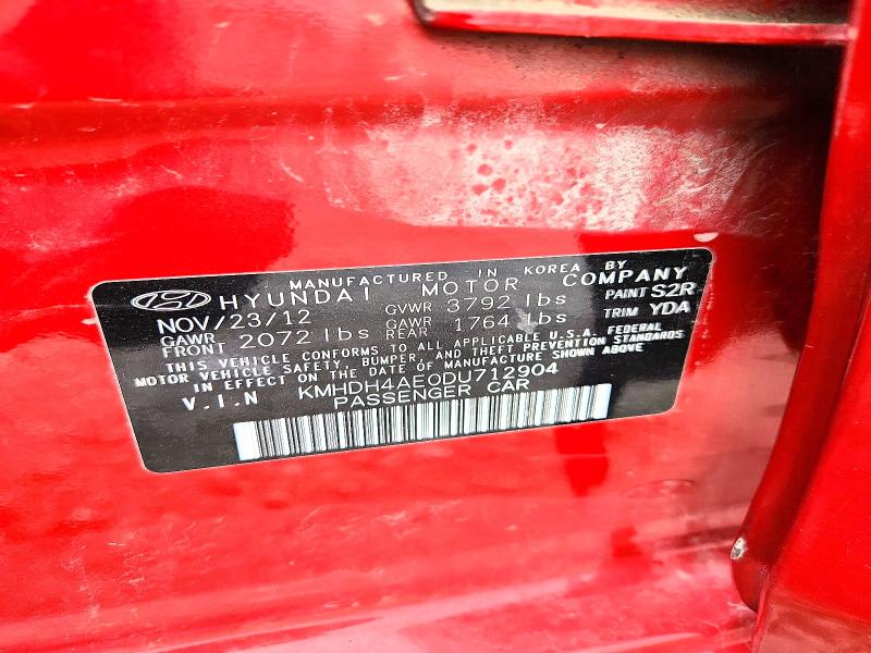 2013 Hyundai Elantra მანქანა იყიდება აუქციონზე, vin: KMHDH4AE0DU712904, აუქციონის ნომერი: 69967026