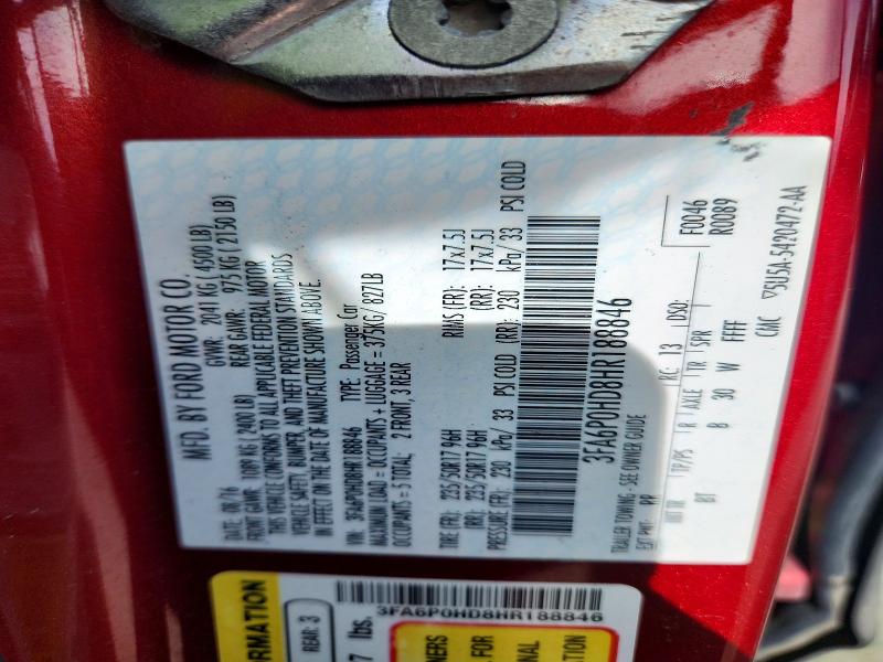 Aukcja sprzedaży 2017 Ford Fusion, vin: 3FA6P0HD8HR188846, numer aukcji: 70544996