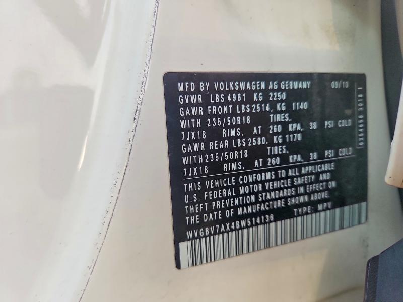 66959046 :رقم المزاد ، WVGBV7AX4BW514136 vin ، 2011 Volkswagen Tiguan مزاد بيع