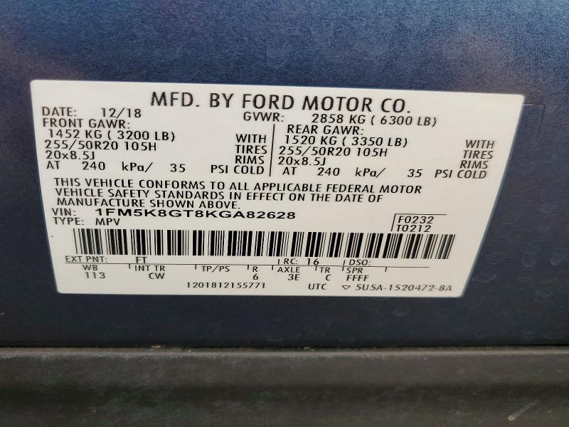 Aukcja sprzedaży 2019 Ford Explorer, vin: 1FM5K8GT8KGA82628, numer aukcji: 70917906