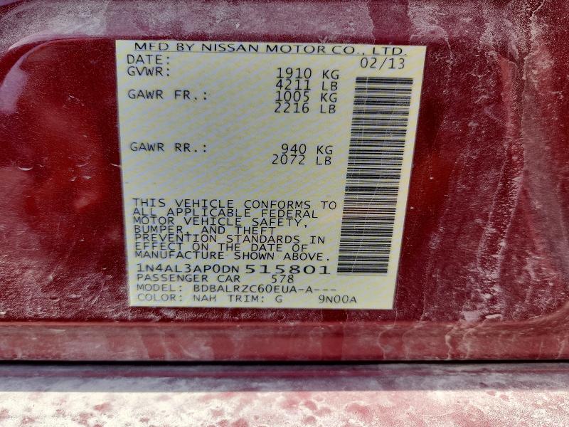 2013 Nissan Altima მანქანა იყიდება აუქციონზე, vin: 1N4AL3AP0DN515801, აუქციონის ნომერი: 68829006