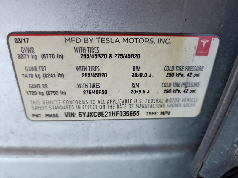 Продажа на аукционе авто 2017 Tesla Model X, vin: 5YJXCBE21HF035655, номер лота: 70724716