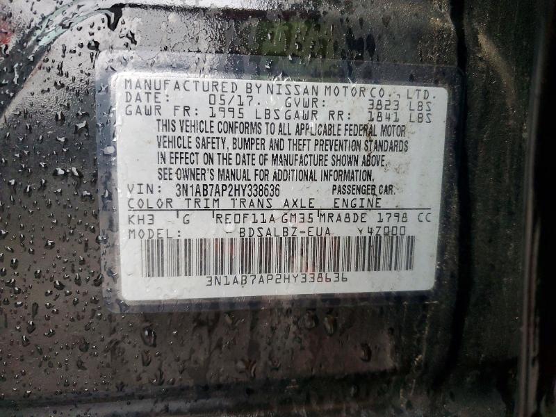 2017 Nissan Sentra მანქანა იყიდება აუქციონზე, vin: 3N1AB7AP2HY338636, აუქციონის ნომერი: 70022036