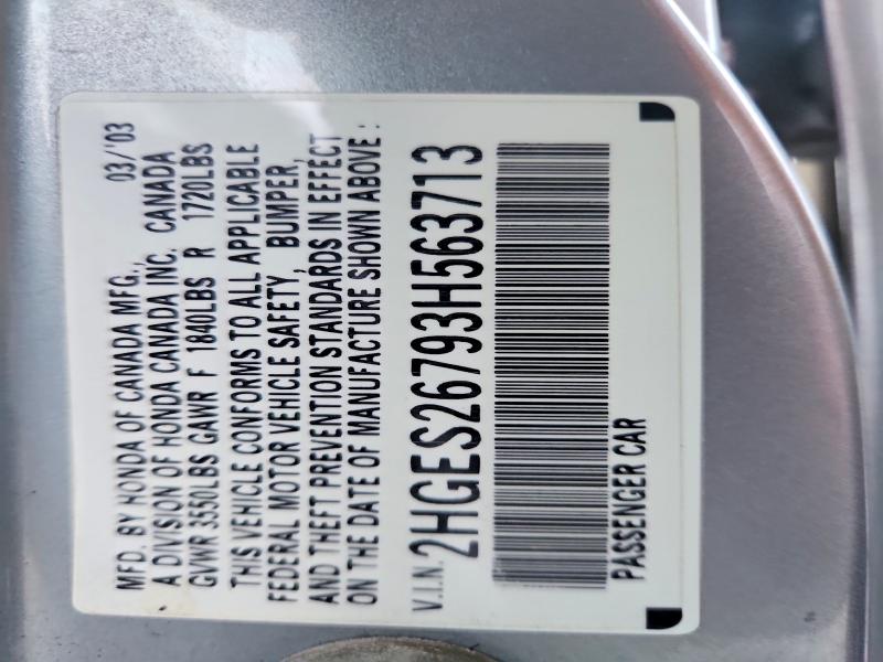 69551886 :رقم المزاد ، 2HGES26793H563713 vin ، 2003 Honda Civic مزاد بيع