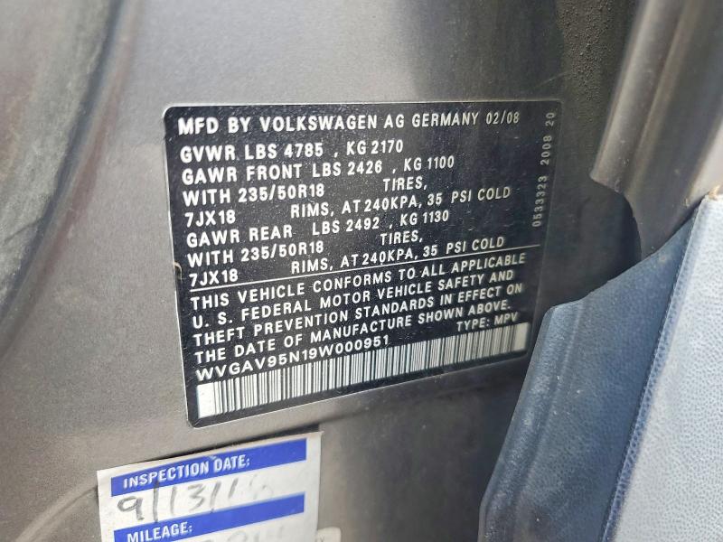 Aukcja sprzedaży 2009 Volkswagen Tiguan, vin: WVGAV95N19W000951, numer aukcji: 67800056