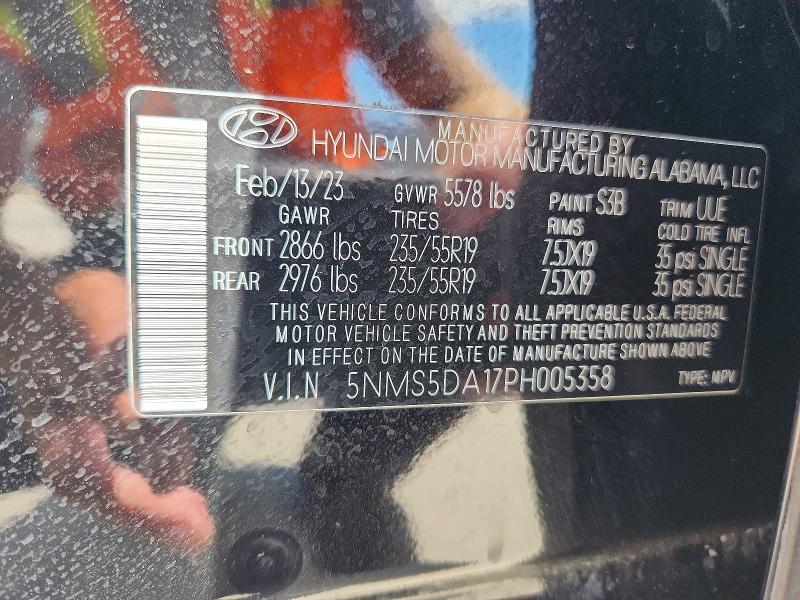 Aukcja sprzedaży 2023 Hyundai Santa Fe, vin: 5NMS5DA17PH005358, numer aukcji: 68599076