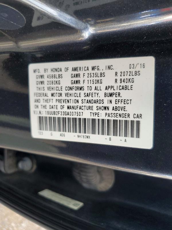 2016 Acura Tlx მანქანა იყიდება აუქციონზე, vin: 19UUB2F33GA007507, აუქციონის ნომერი: 66852176