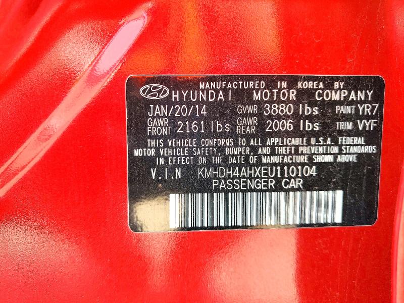 69795436 :رقم المزاد ، KMHDH4AHXEU110104 vin ، 2014 Hyundai Elantra مزاد بيع