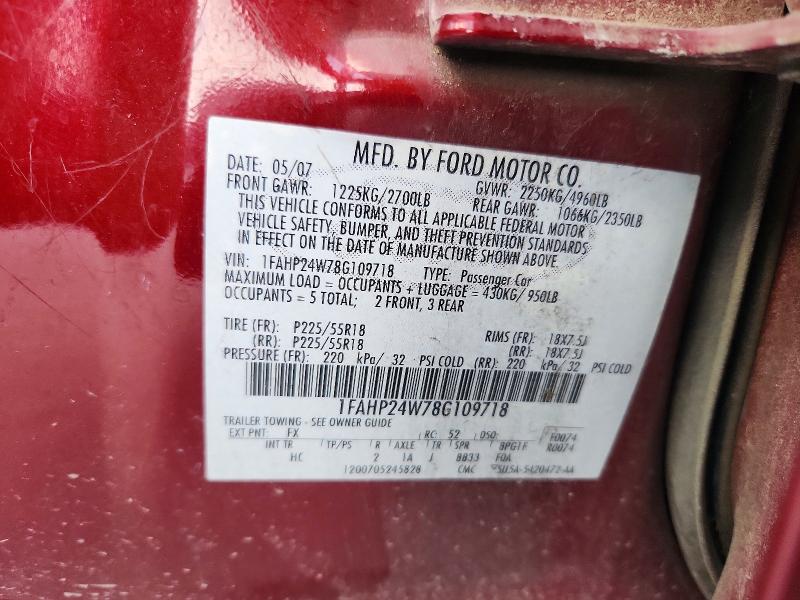 2008 Ford Taurus მანქანა იყიდება აუქციონზე, vin: 1FAHP24W78G109718, აუქციონის ნომერი: 70138726