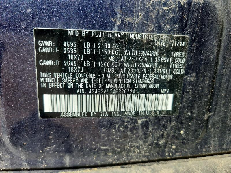 66967356 :رقم المزاد ، 4S4BSALC4F3267241 vin ، 2015 Subaru Outback مزاد بيع
