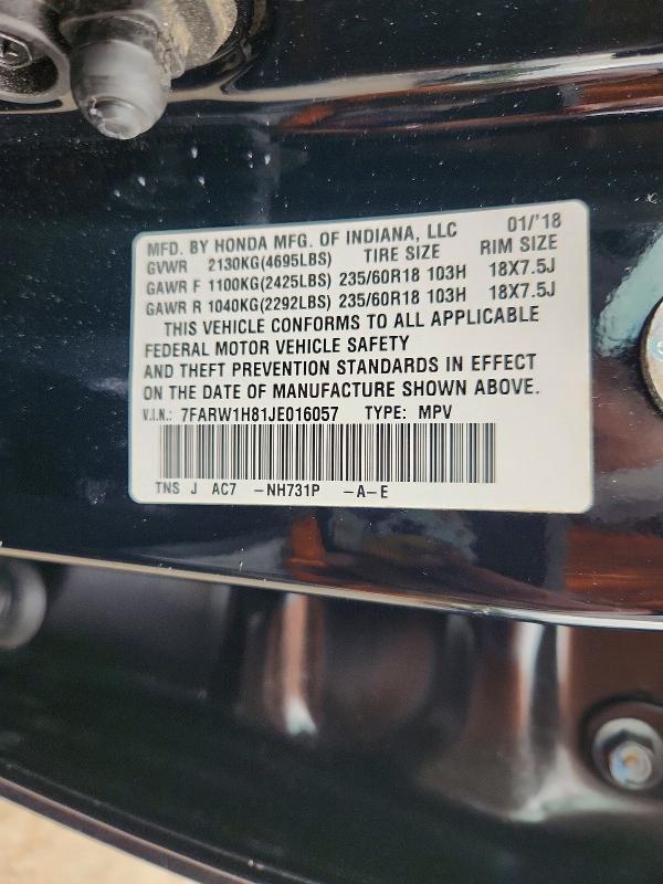 69007196 :رقم المزاد ، 7FARW1H81JE016057 vin ، 2018 Honda Cr-v مزاد بيع