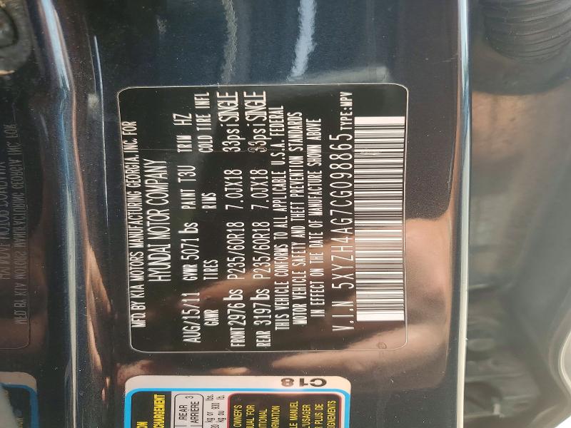 2012 Hyundai Santa Fe მანქანა იყიდება აუქციონზე, vin: 5XYZH4AG7CG098865, აუქციონის ნომერი: 68815916