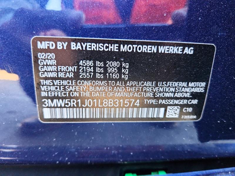 Продажа на аукционе авто 2020 Bmw 330i, vin: 3MW5R1J01L8B31574, номер лота: 68174096