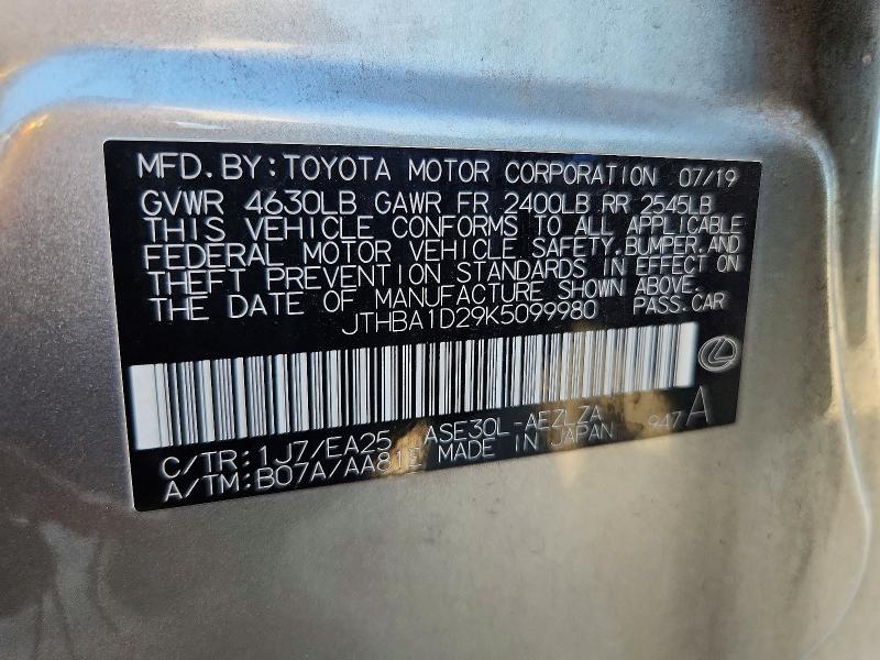 Aukcja sprzedaży 2019 Lexus Is, vin: JTHBA1D29K5099980, numer aukcji: 67444256