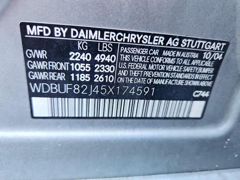 Aukcja sprzedaży 2005 Mercedes-benz E, vin: WDBUF82J45X174591, numer aukcji: 68690106