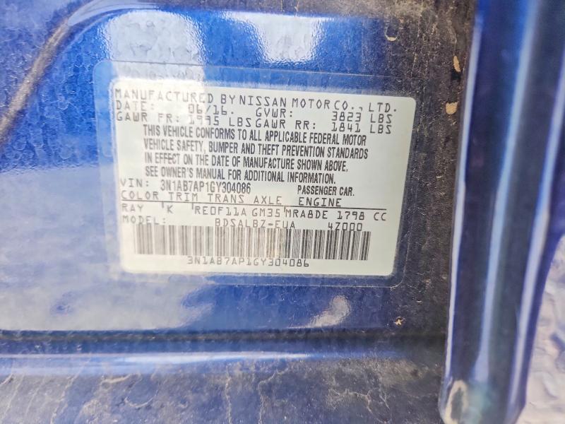 70466186 :رقم المزاد ، 3N1AB7AP1GY304086 vin ، 2016 Nissan Sentra مزاد بيع