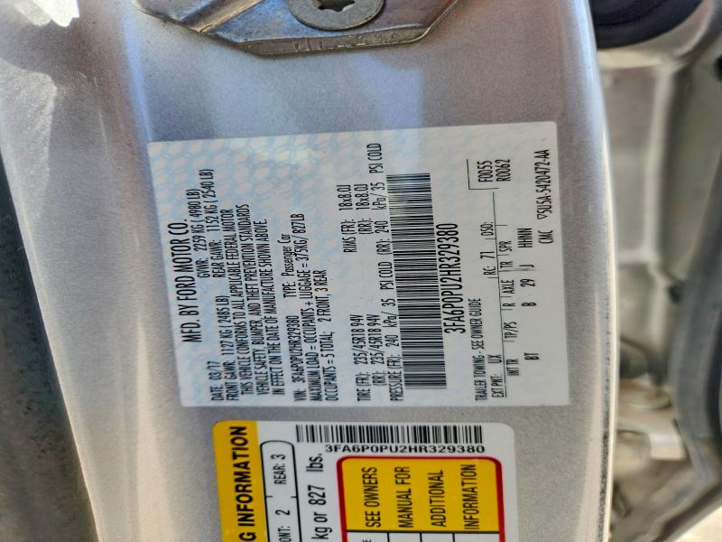 2017 Ford Fusion მანქანა იყიდება აუქციონზე, vin: 3FA6P0PU2HR329380, აუქციონის ნომერი: 70773826
