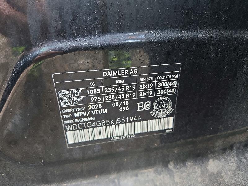 2019 Mercedes-benz Gla მანქანა იყიდება აუქციონზე, vin: WDCTG4GB5KJ551944, აუქციონის ნომერი: 66804216