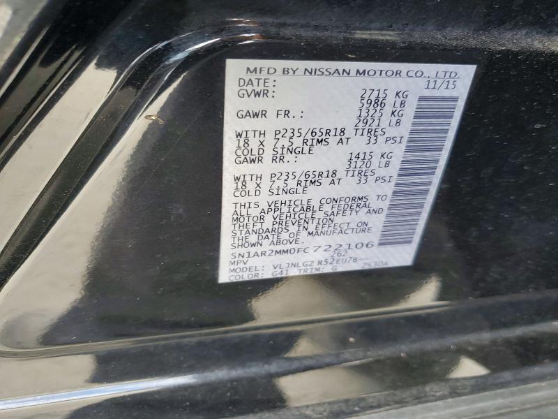 70612206 :رقم المزاد ، 5N1AR2MM0FC722106 vin ، 2015 Nissan Pathfinder مزاد بيع