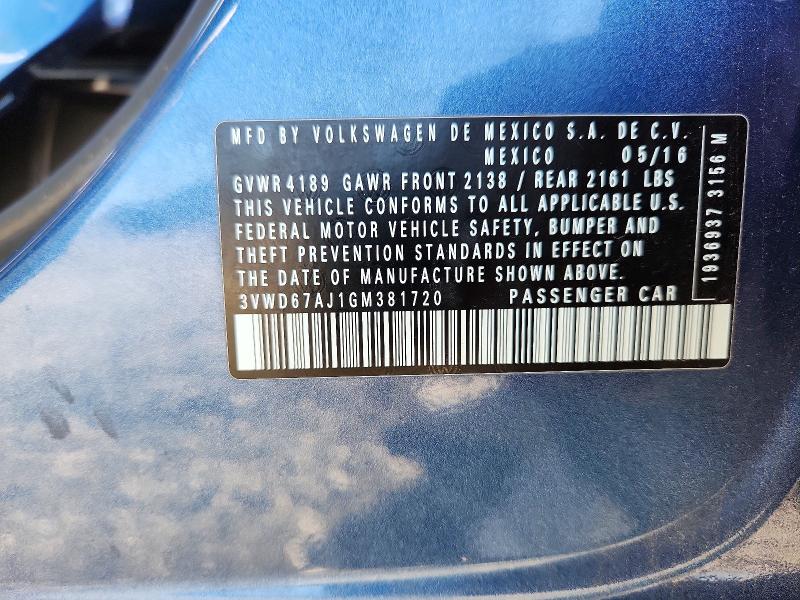 Aukcja sprzedaży 2016 Volkswagen Jetta, vin: 3VWD67AJ1GM381720, numer aukcji: 69971726