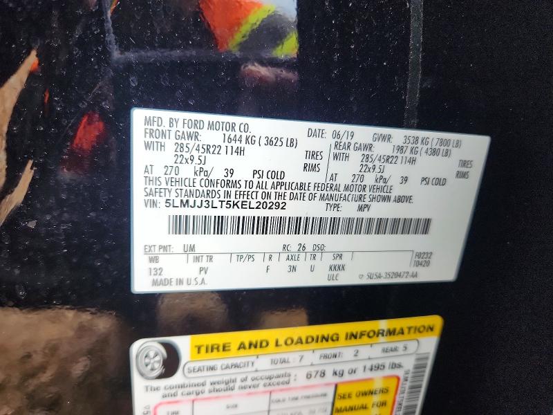 69437146 :رقم المزاد ، 5LMJJ3LT5KEL20292 vin ، 2019 Lincoln Navigator مزاد بيع