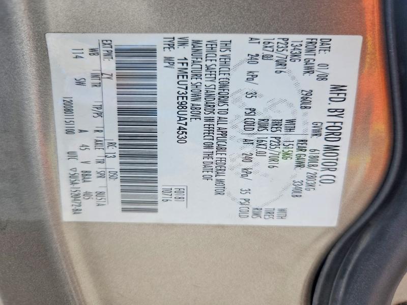 2008 Ford Explorer მანქანა იყიდება აუქციონზე, vin: 1FMEU73E98UA74530, აუქციონის ნომერი: 68002406