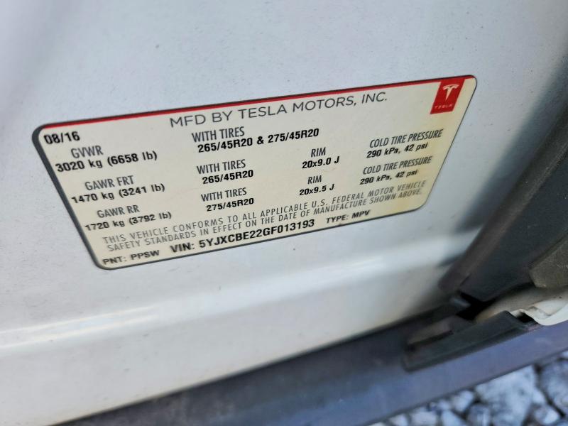 Aukcja sprzedaży 2016 Tesla Model X, vin: 5YJXCBE22GF013193, numer aukcji: 68726176