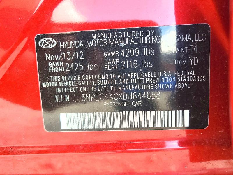 Продажа на аукционе авто 2013 Hyundai Sonata, vin: 5NPEC4ACXDH644658, номер лота: 68997116