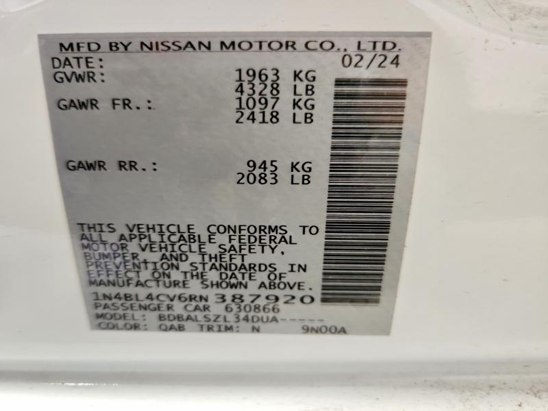 Продаж на аукціоні авто 2024 Nissan Altima, vin: 1N4BL4CV6RN387920, номер лоту: 70977666