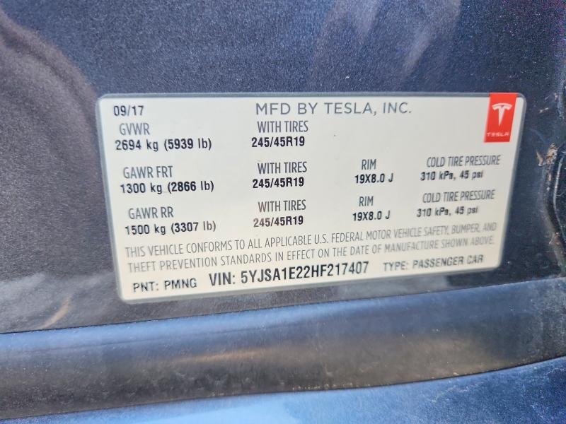 Продаж на аукціоні авто 2017 Tesla Model S, vin: 5YJSA1E22HF217407, номер лоту: 69904306