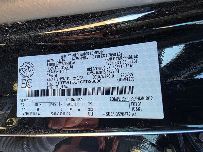Aukcja sprzedaży 2016 Ford F150, vin: 1FTFW1EG1GFD26000, numer aukcji: 66839786