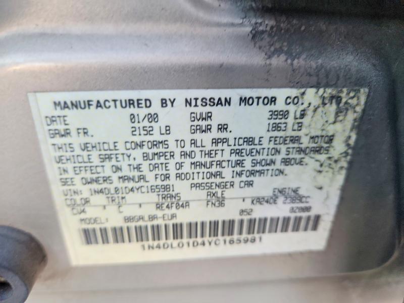 Продаж на аукціоні авто 2000 Nissan Altima, vin: 1N4DL01D4YC165981, номер лоту: 68425566