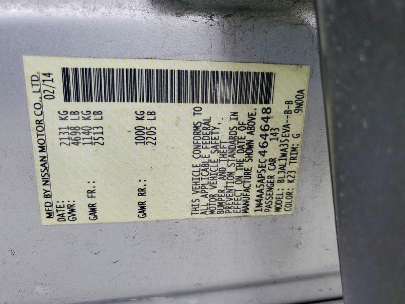 67524526 :رقم المزاد ، 1N4AA5AP5EC464648 vin ، 2014 Nissan Maxima مزاد بيع