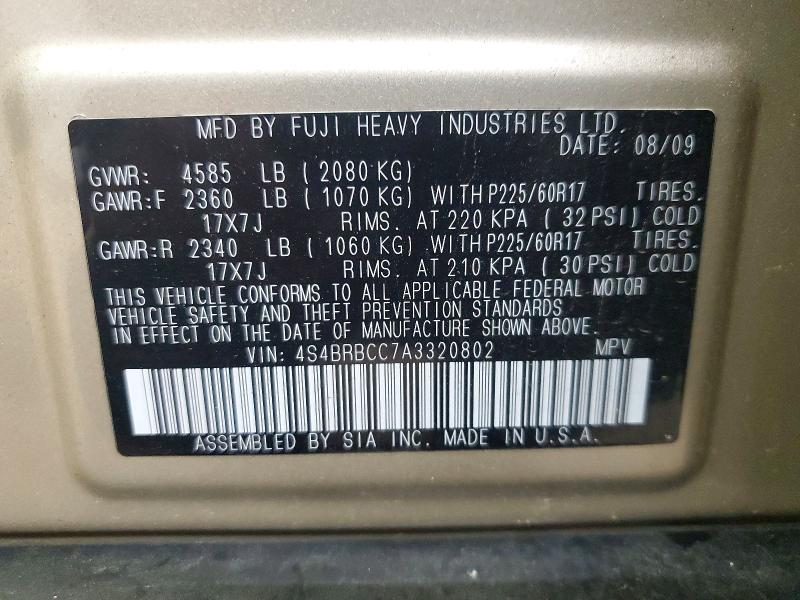 Aukcja sprzedaży 2010 Subaru Outback, vin: 4S4BRBCC7A3320802, numer aukcji: 70270266