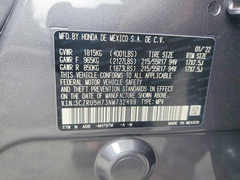 2022 Honda Hr-v მანქანა იყიდება აუქციონზე, vin: 3CZRU5H73NM732499, აუქციონის ნომერი: 70435346