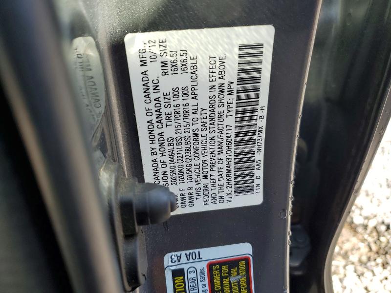 69098396 :رقم المزاد ، 2HKRM4H31DH604117 vin ، 2013 Honda Cr-v مزاد بيع